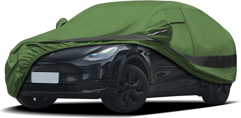 JURMON Heavy Duty Outdoor Car Cover Compatible with Tesla Model Y,Waterproof All Weather for Automobiles, Outdoor Full Cover Rain Sun UV Protection with Zipper Cotton - Image 1